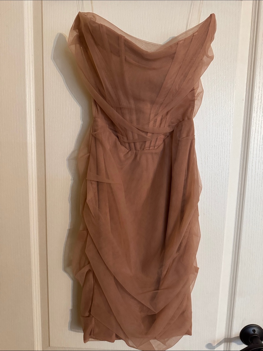 House of CB Strapless Sheer Draped Dress